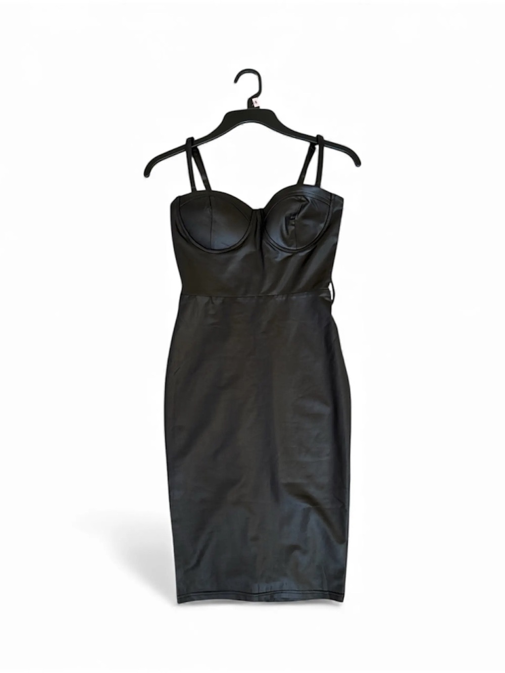 Fashion Nova Black Faux Leather Bustier Midi Dress